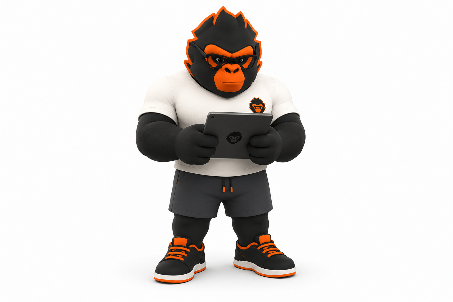 Gorila de GoMetrical revisando datos en una tablet